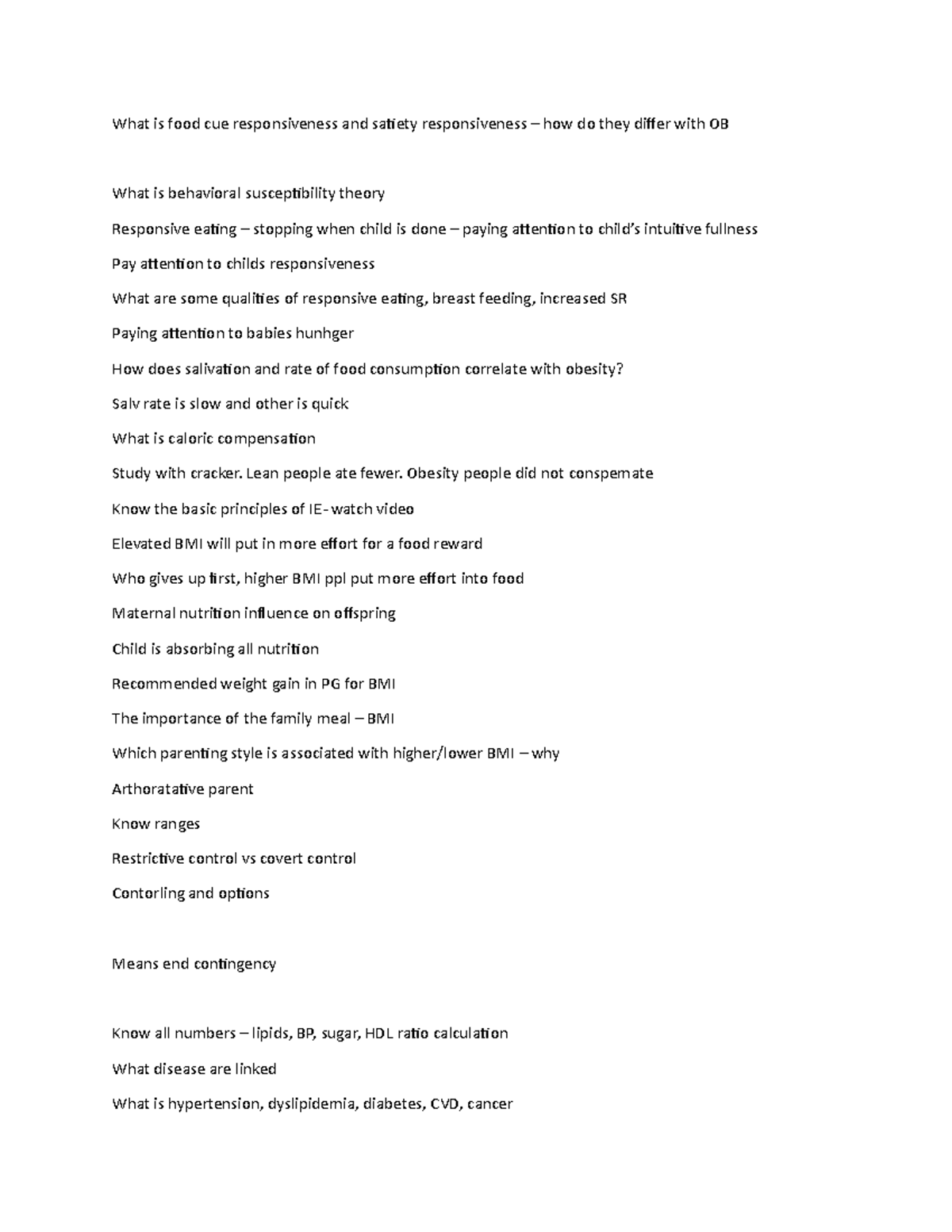 Exam 3 Review Sheet topics 8 11 What Is Food Cue Responsiveness And