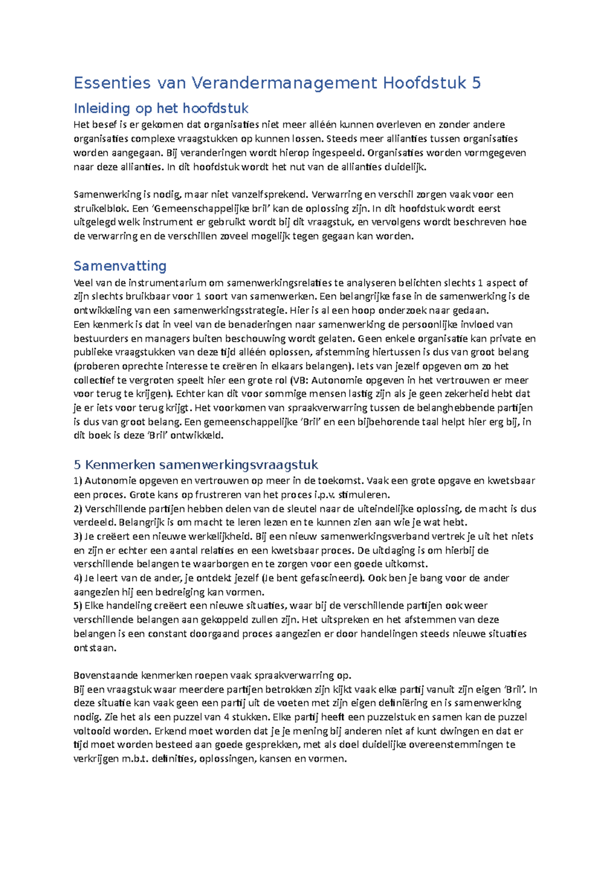 Verandermanagement Samenvatting H5 - Essenties Van Verandermanagement ...