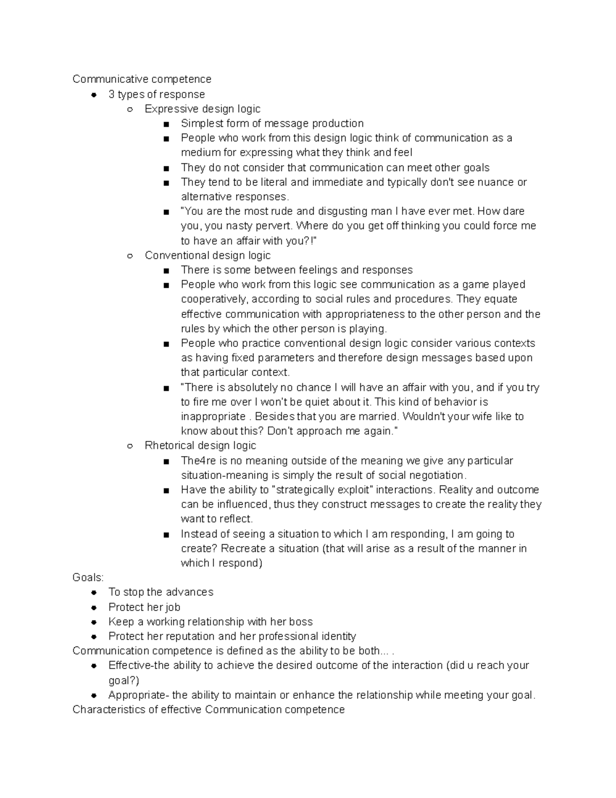 Com 221 Class Notes - Communicative Competence 3 Types Of Response 