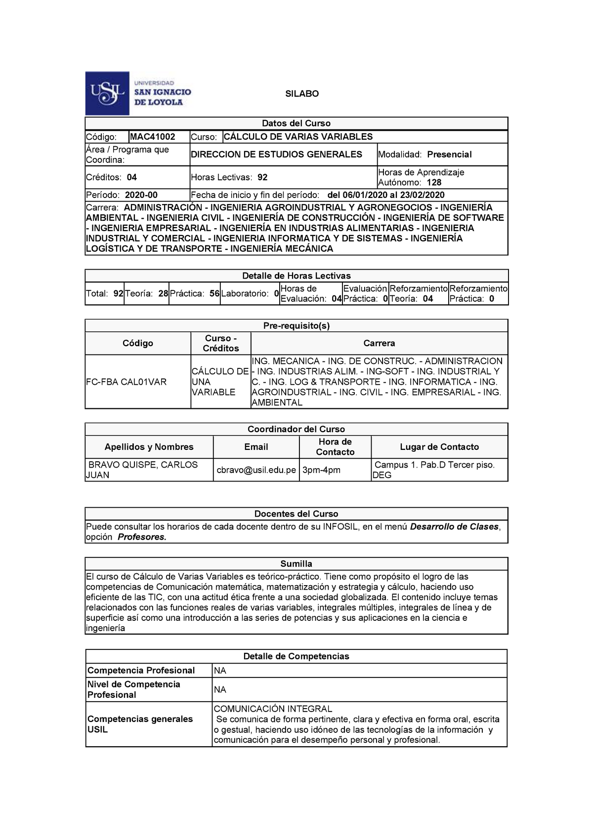 Silabo - Contenido Del Curso - SILABO Datos Del Curso Código: MAC41002 ...