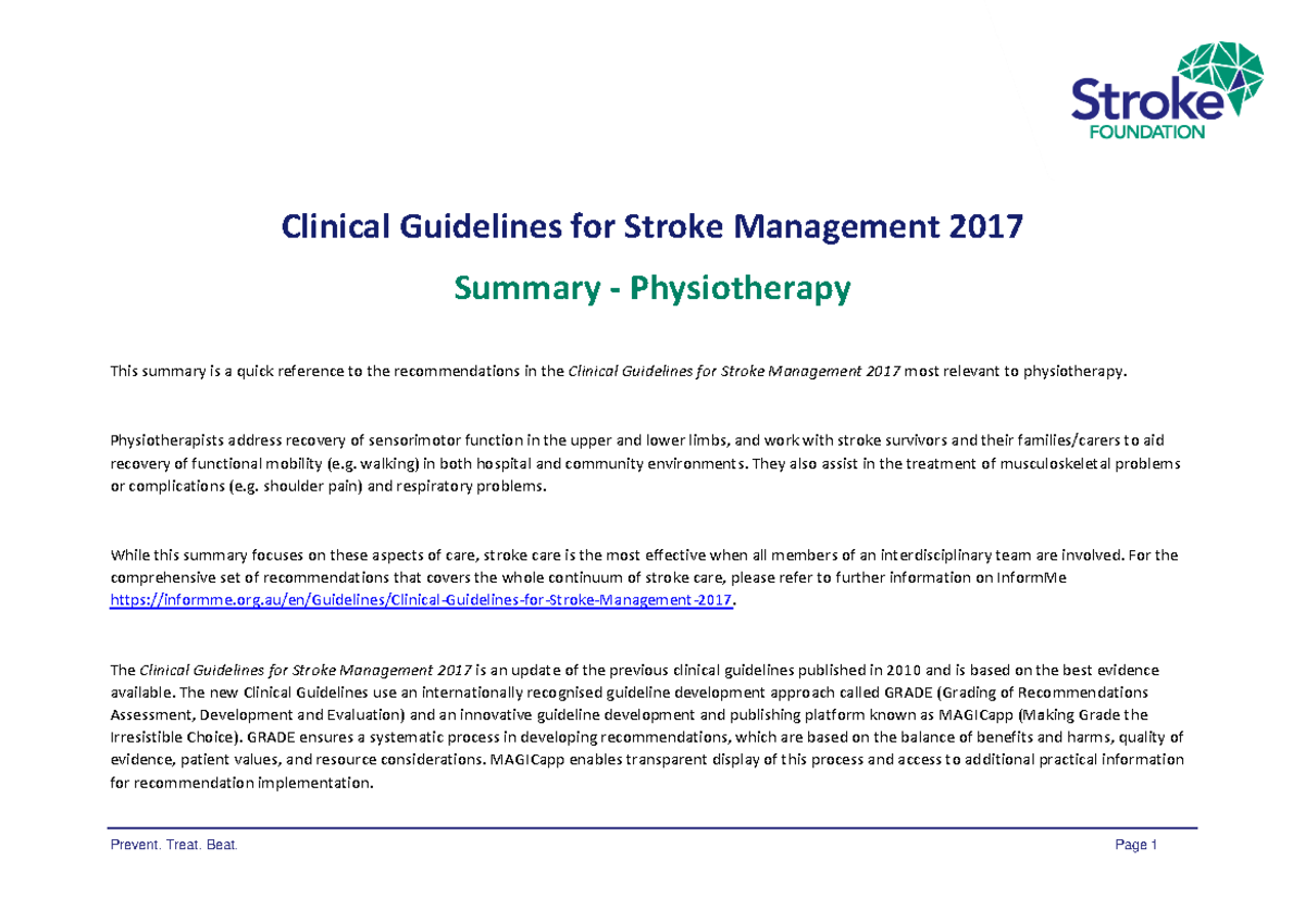 Clinical Practice Guidelines for Stroke - Clinical Guidelines for ...