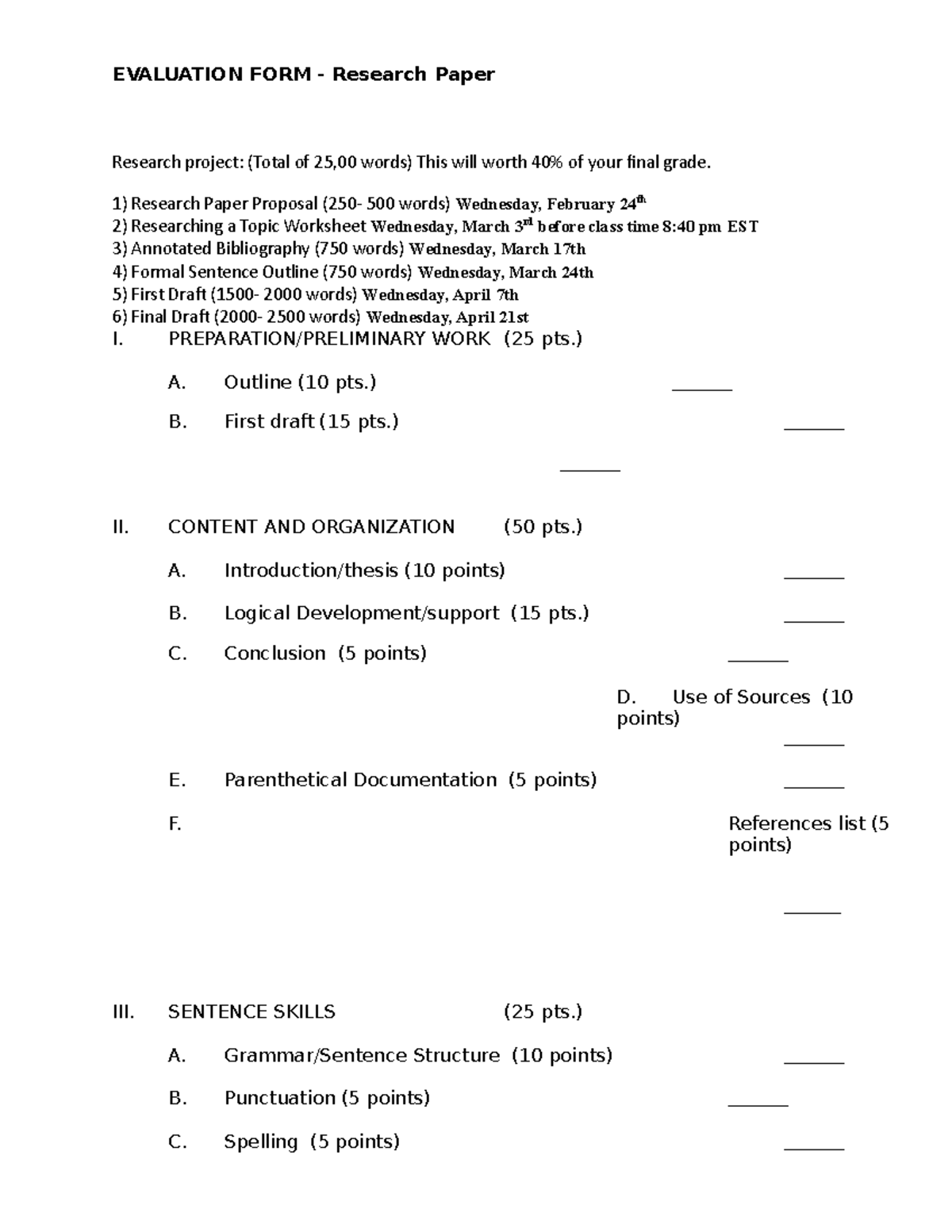 research paper evaluation form