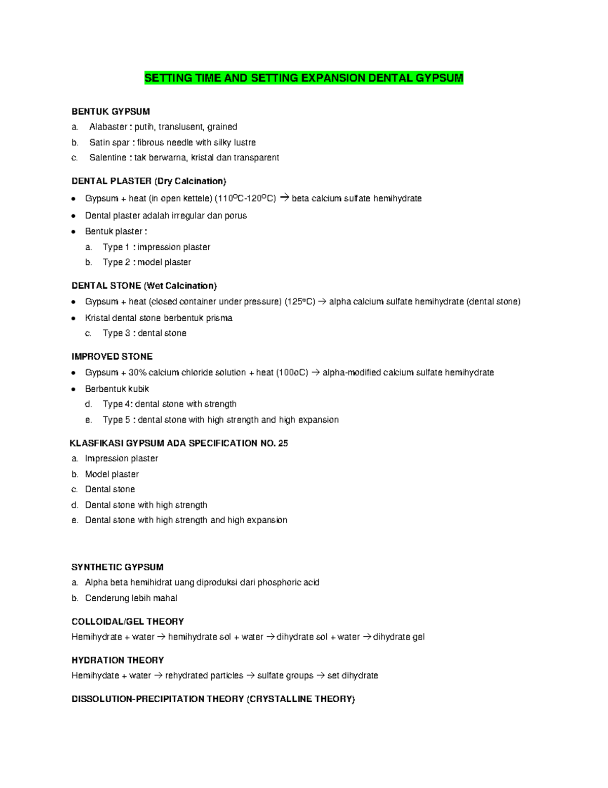 Setting Time and Expansion Gypsum in Dentistry - SETTING TIME AND ...