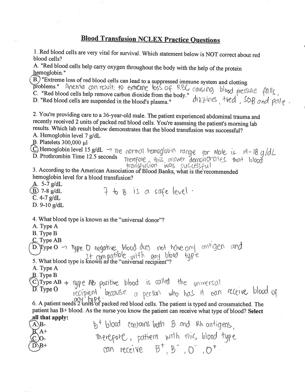 341 Blood Transfusion Nclex Practice Questions - NURS 341 - Studocu