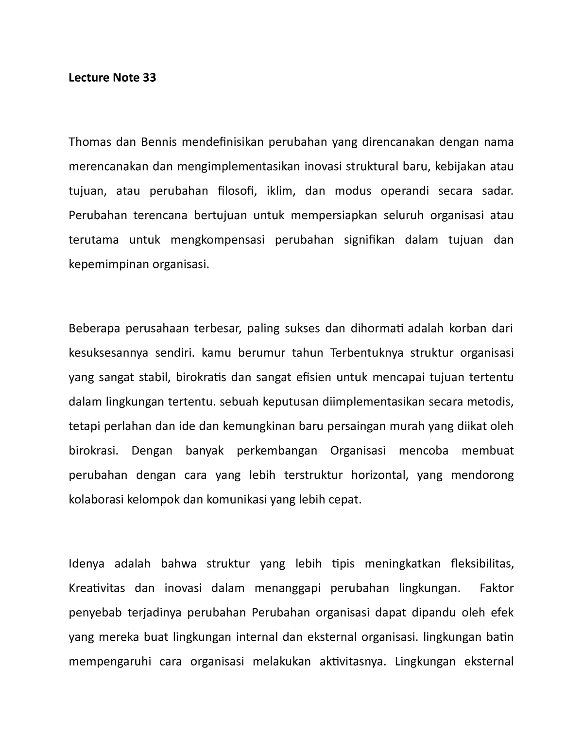 Lecture Note Pengantar Manajemen 33 - Lecture Note 33 Thomas Dan Bennis ...