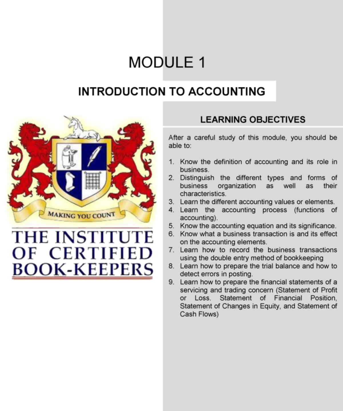Module 1 Intro to Acctg-1-10 - BUSD 1006 - Studocu