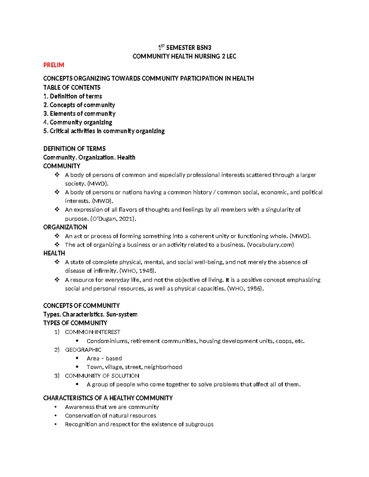 Community Health Nursing 2 LEC - 1 ST SEMESTER BSN COMMUNITY HEALTH ...