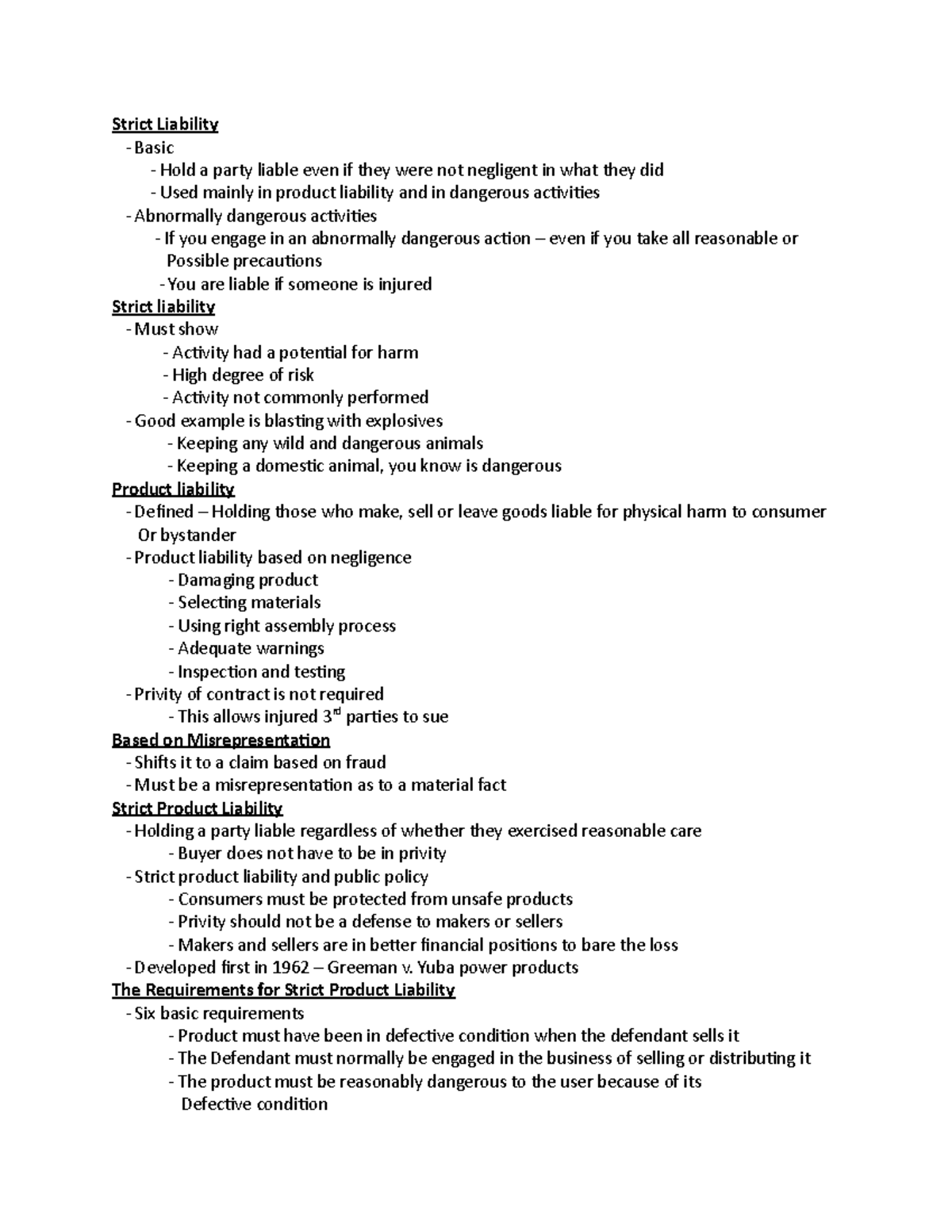 Business Law Chpt 7 - Strict Liability - Basic - Hold a party liable ...