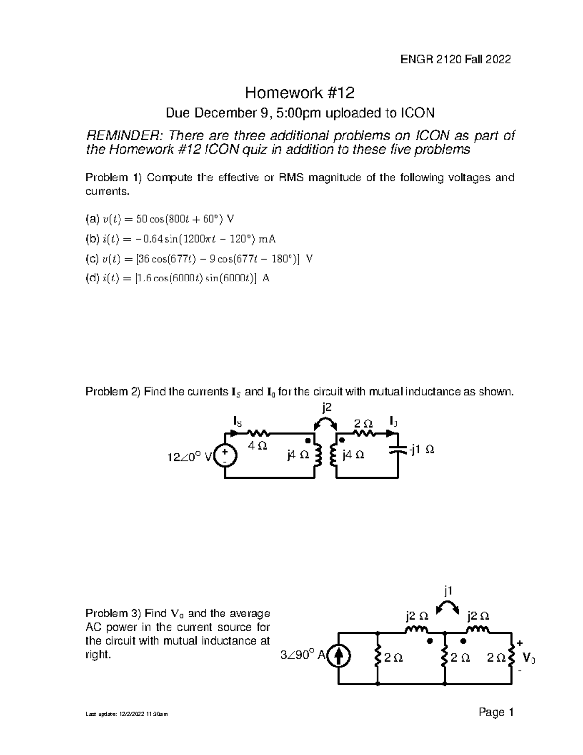 Homework Assignment 12 - ENGR 2120 Fall 2022 Homework Due December 9, 5 ...