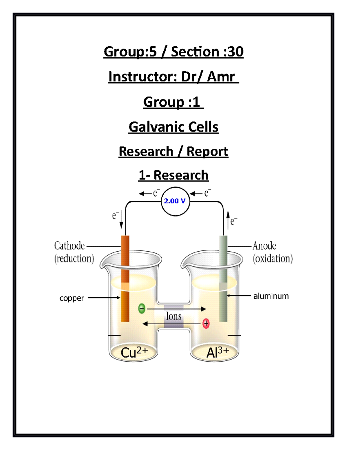 Galvanic Cells (chemistry Project) - Group:5 / Section :30 Instructor ...