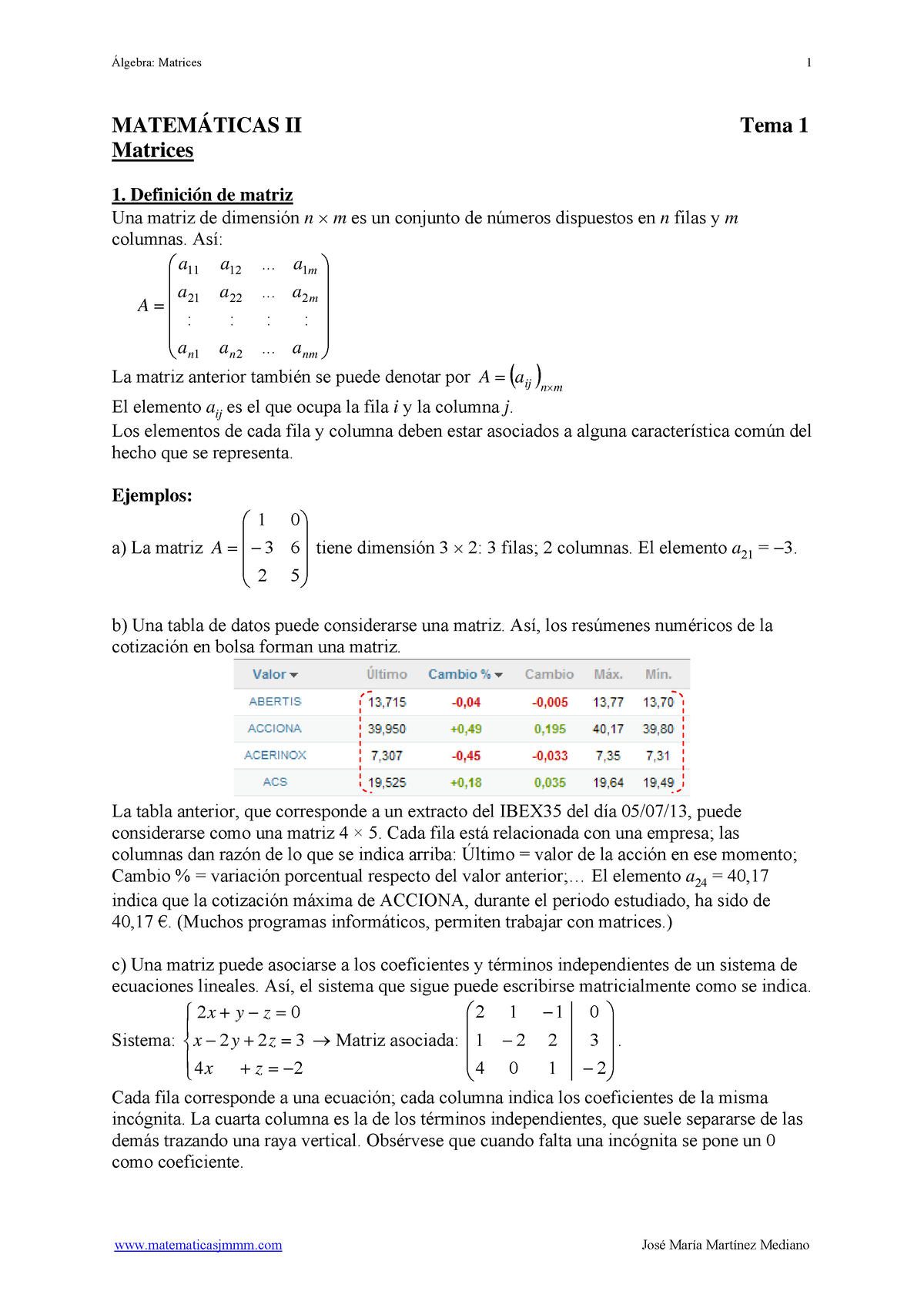 T01 Algmatr Matrices Primer Parcial De Álgebra Lineal MatemÁticas Ii Tema 1 Matrices 8090