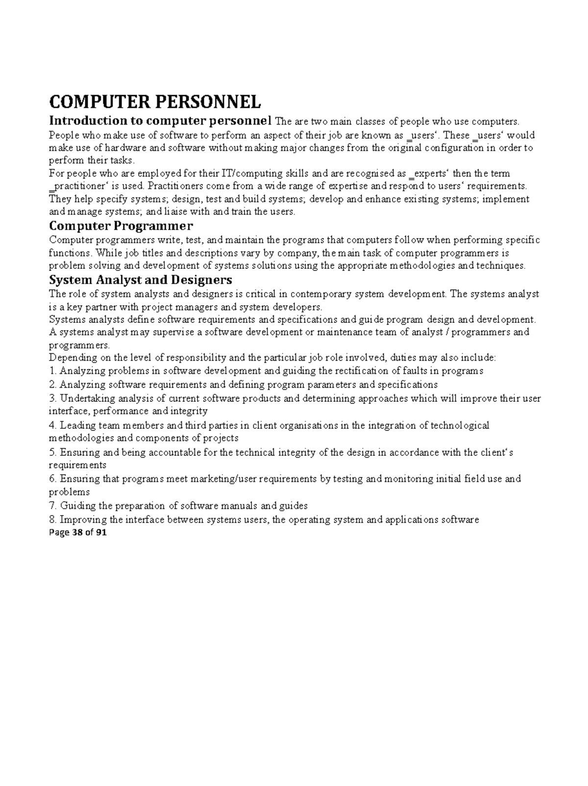 Computer Personnel COMPUTER PERSONNEL Introduction to computer