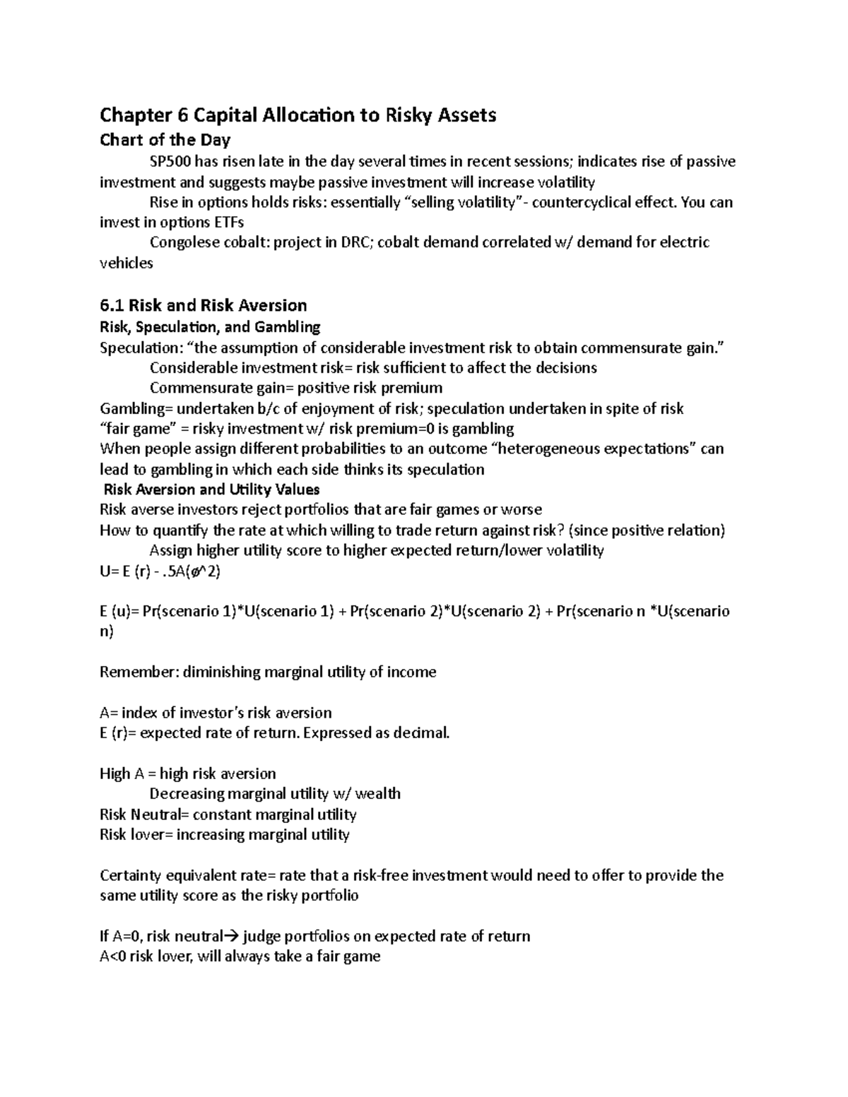 Chapter 6 Capital Allocation to Risky Assets - You can invest in ...