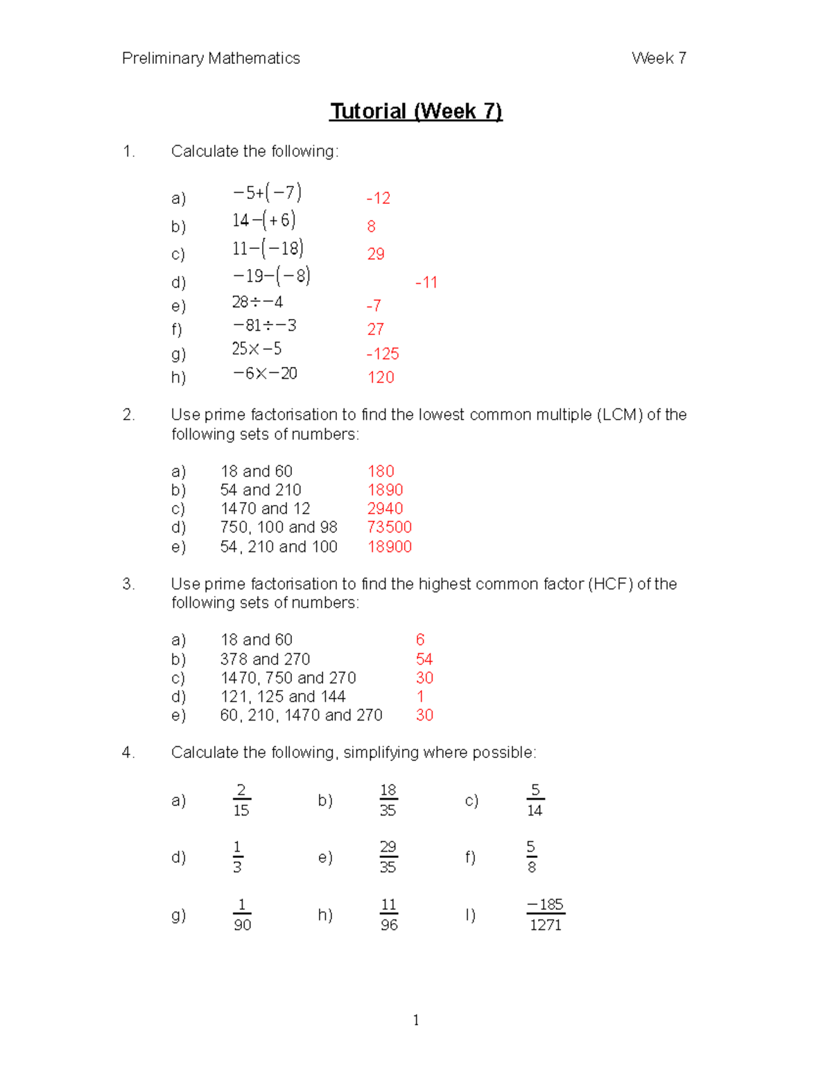 Tutorial 1 (with answers) - Preliminary Mathematics Week 7 Tutorial ...