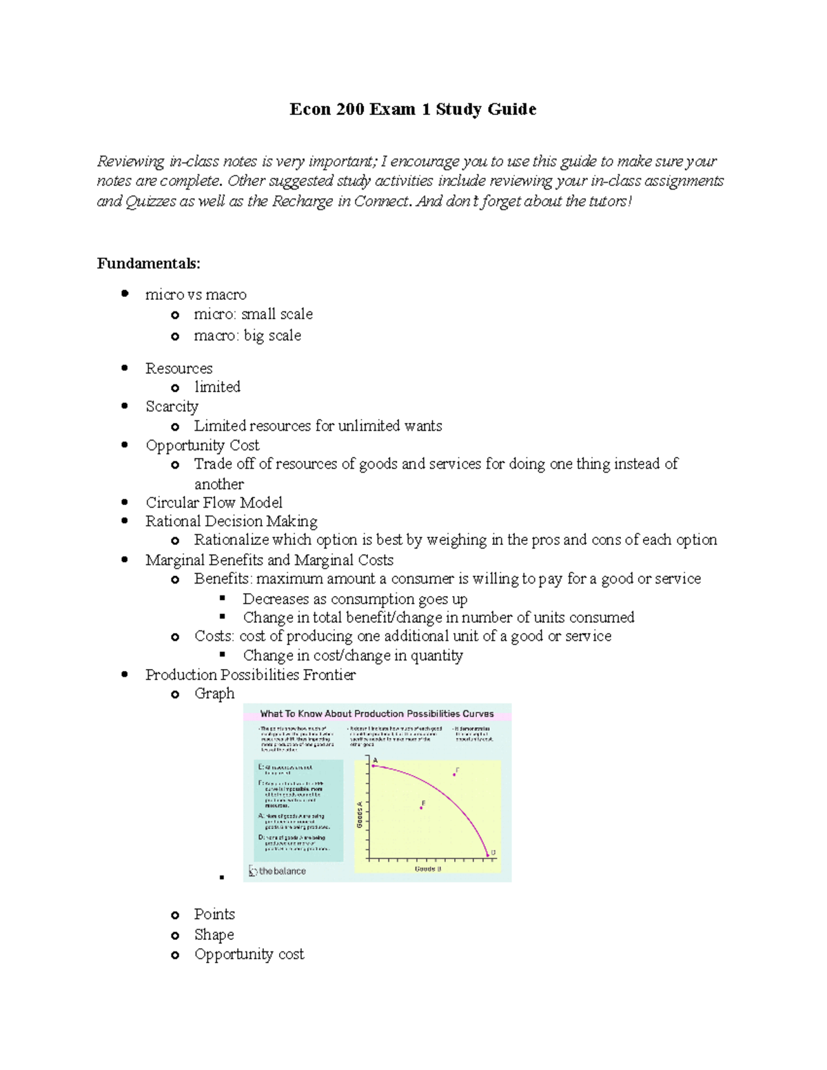 200 Exam 1 Study Guide - Econ 200 Exam 1 Study Guide Reviewing In-class ...