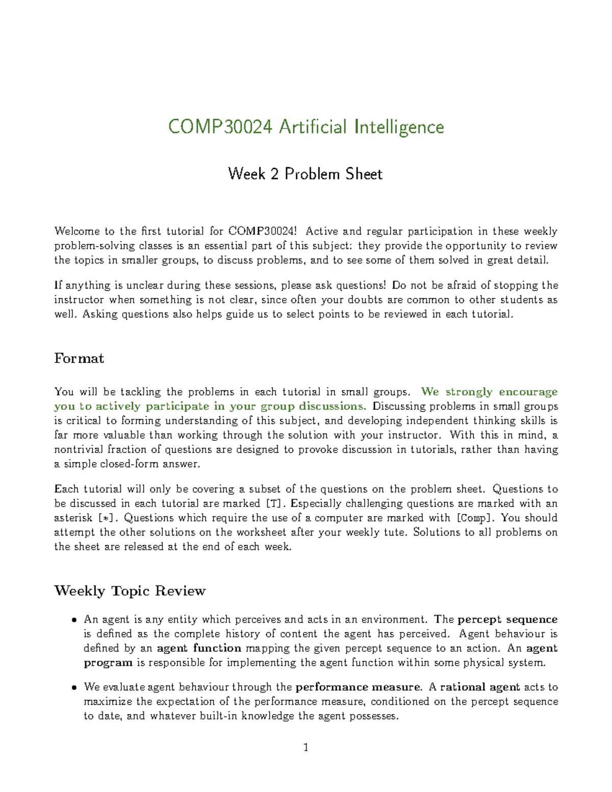 AI week2 COMP30024 Artificial Intelligence Week 2 Problem Sheet ...
