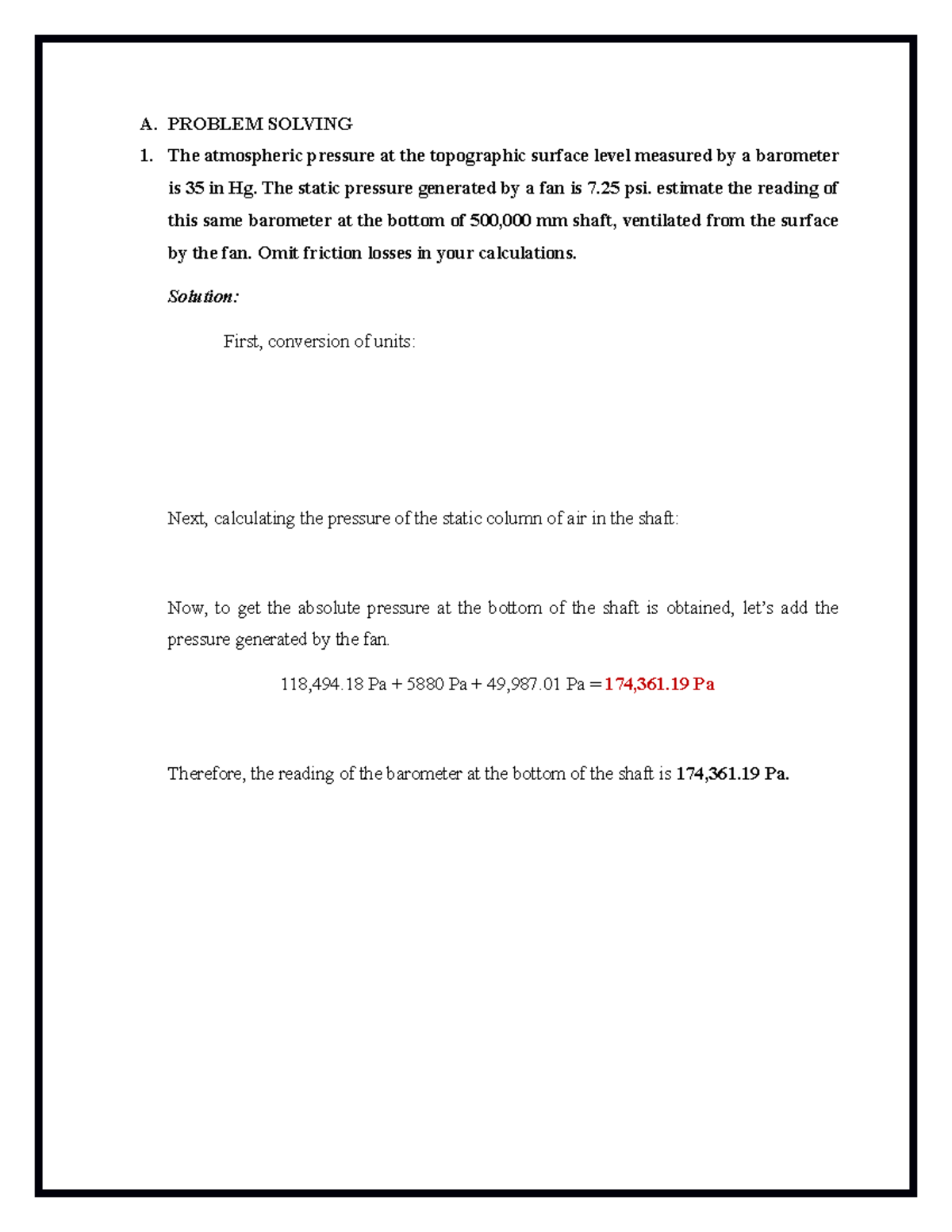 C - about mining. - A. PROBLEM SOLVING The atmospheric pressure at the ...