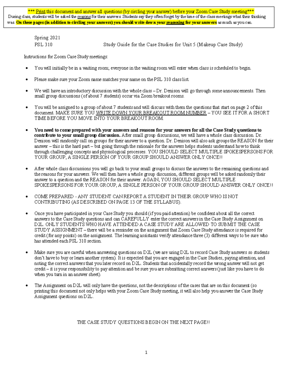SS21 Study Guide for the Case Studies for Unit 5 Ready TO POST1 ...