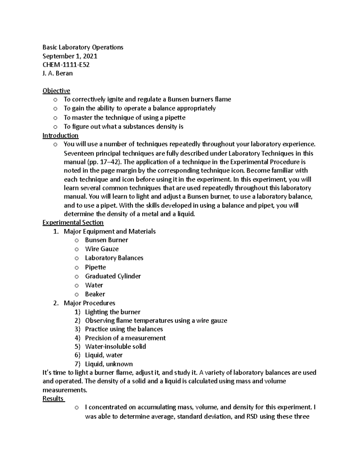 Lab Report 1-General Chemistry Information - Basic Laboratory ...