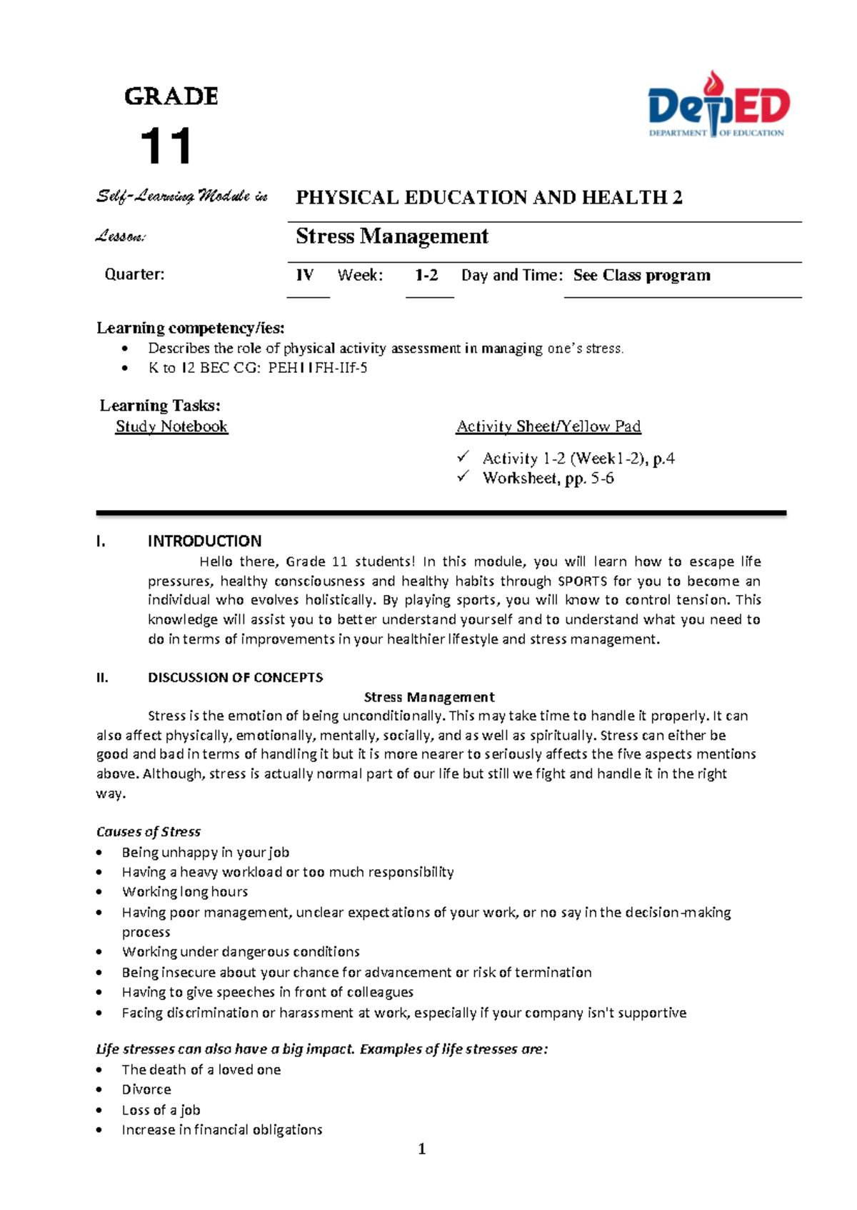 PE2 Q4 Module 1 - Nothing - Self-Learning Module in PHYSICAL EDUCATION ...