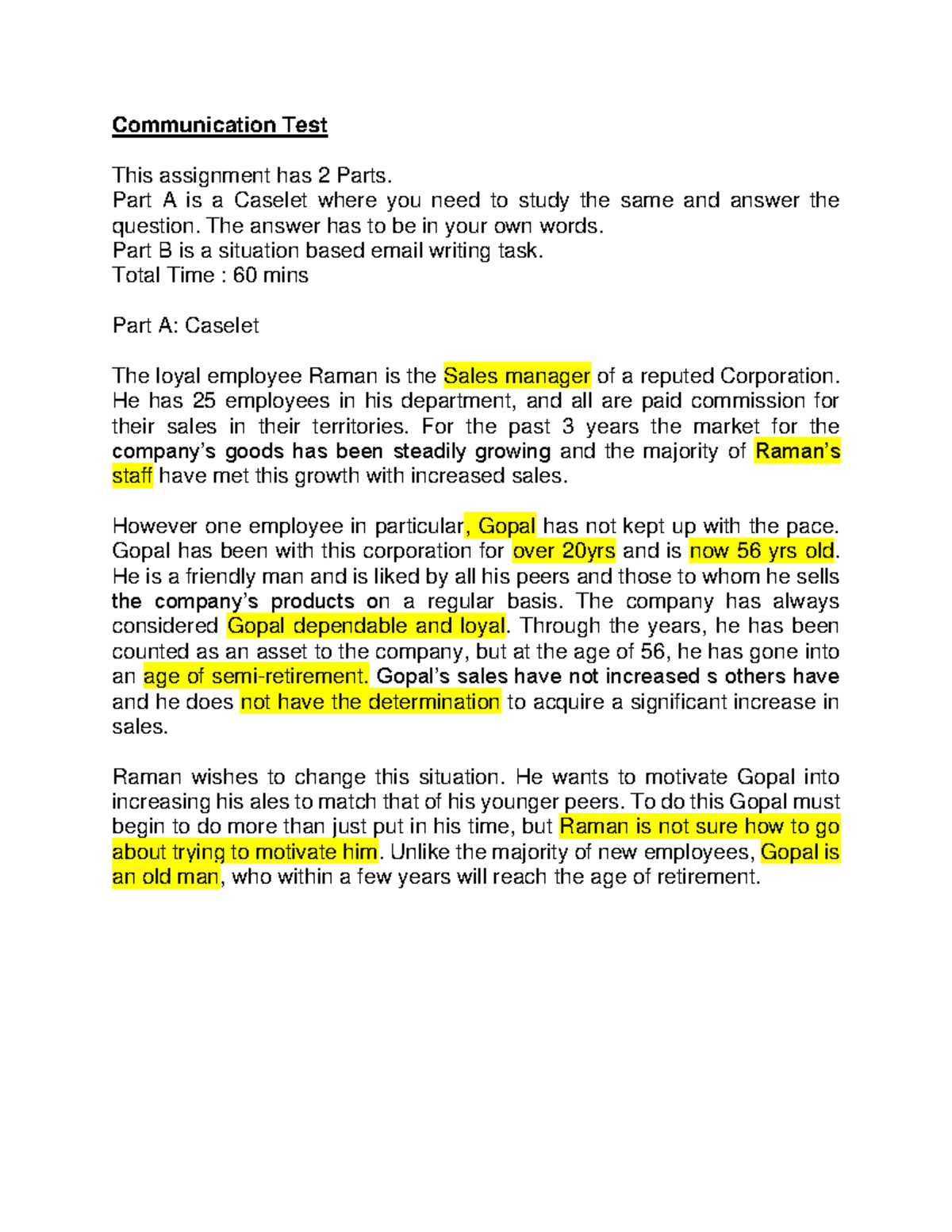 Communication test - Communication Test This assignment has 2 Parts ...