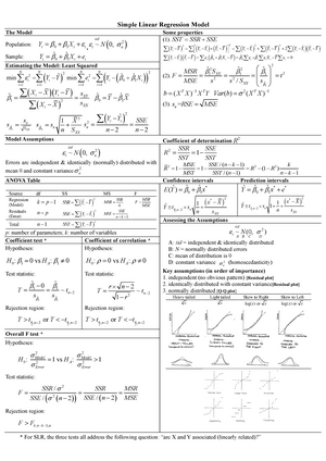 Regression Cheat Sheet - Lecture Notes About Basic Statistics And Basic ...