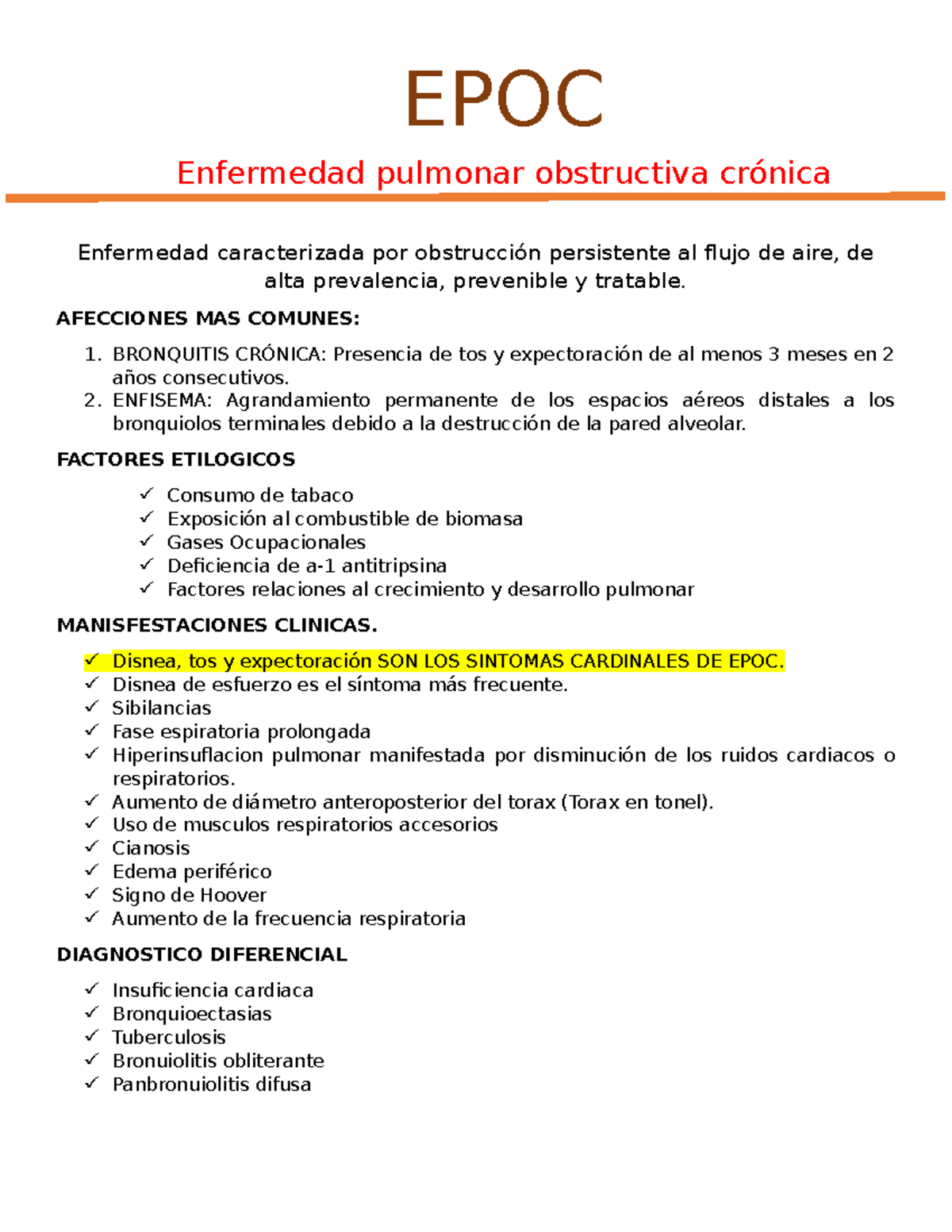 EPOC Resumen - Enfermedad Pulmonar Obstructiva Crónica - EPOC ...