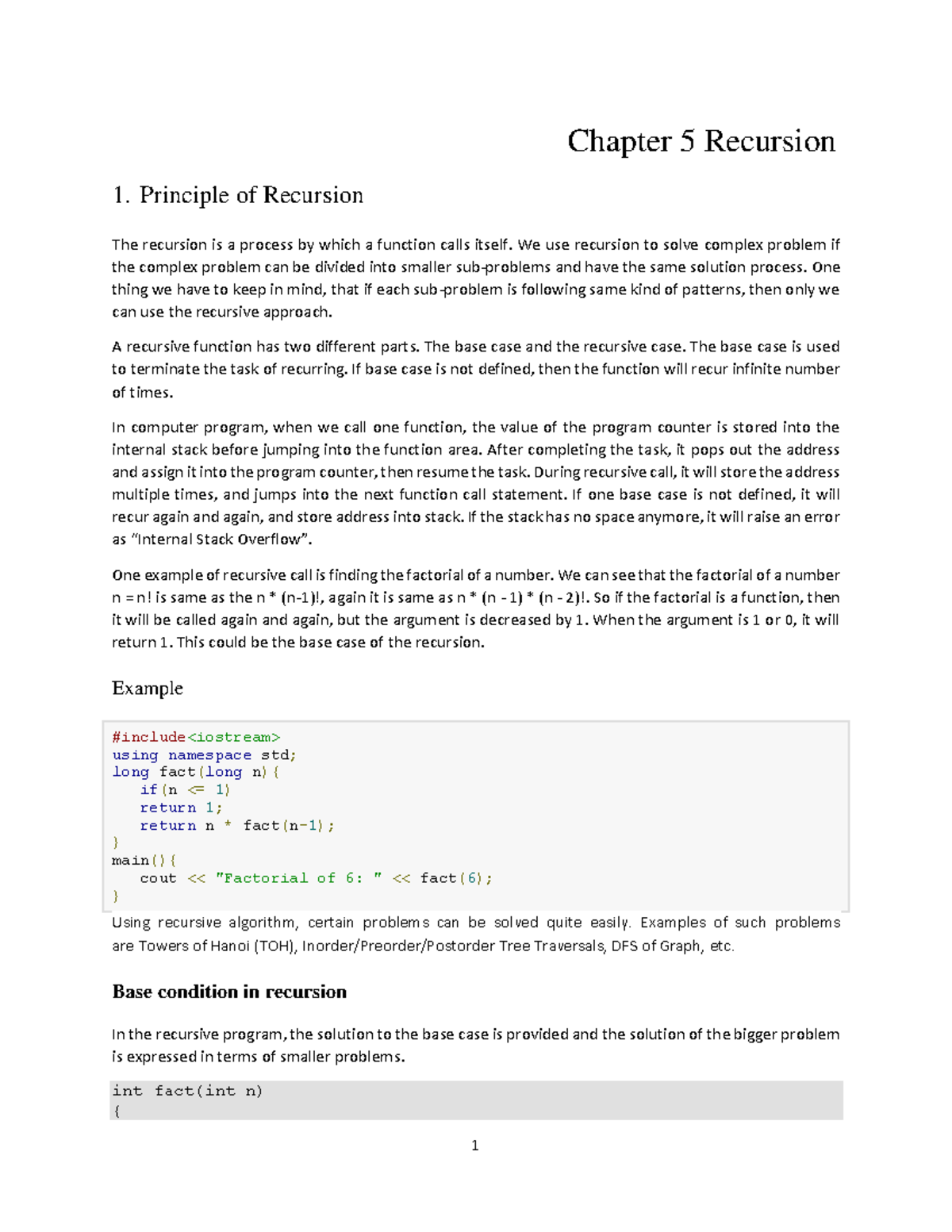 Ch-5-Recursion - Plljj - Chapter 5 Recursion 1. Principle of Recursion ...