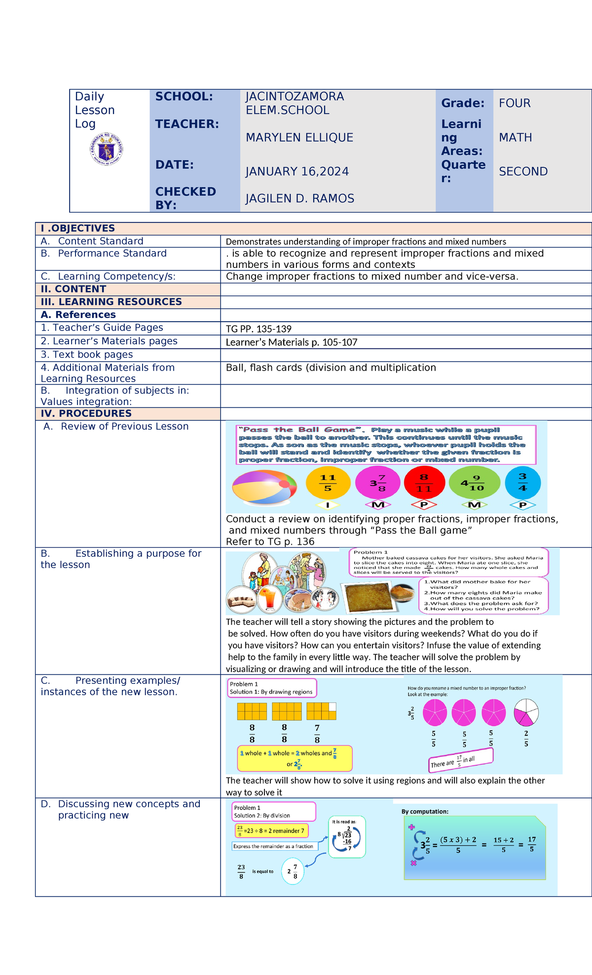 Cot 2 q2 math4 ellique - Daily Lesson Log SCHOOL: JACINTOZAMORA ELEM ...