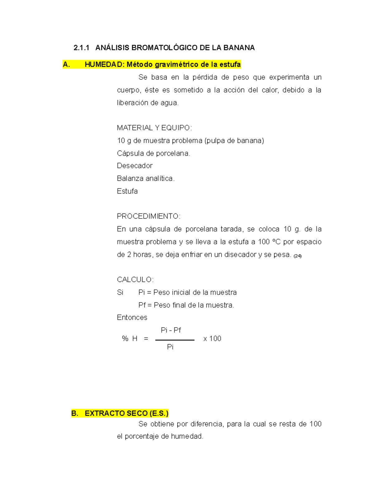 An Álisis Bromatol Óg ICO De La Banana - 2.1 ANÁLISIS BROMATOLÓGICO DE ...