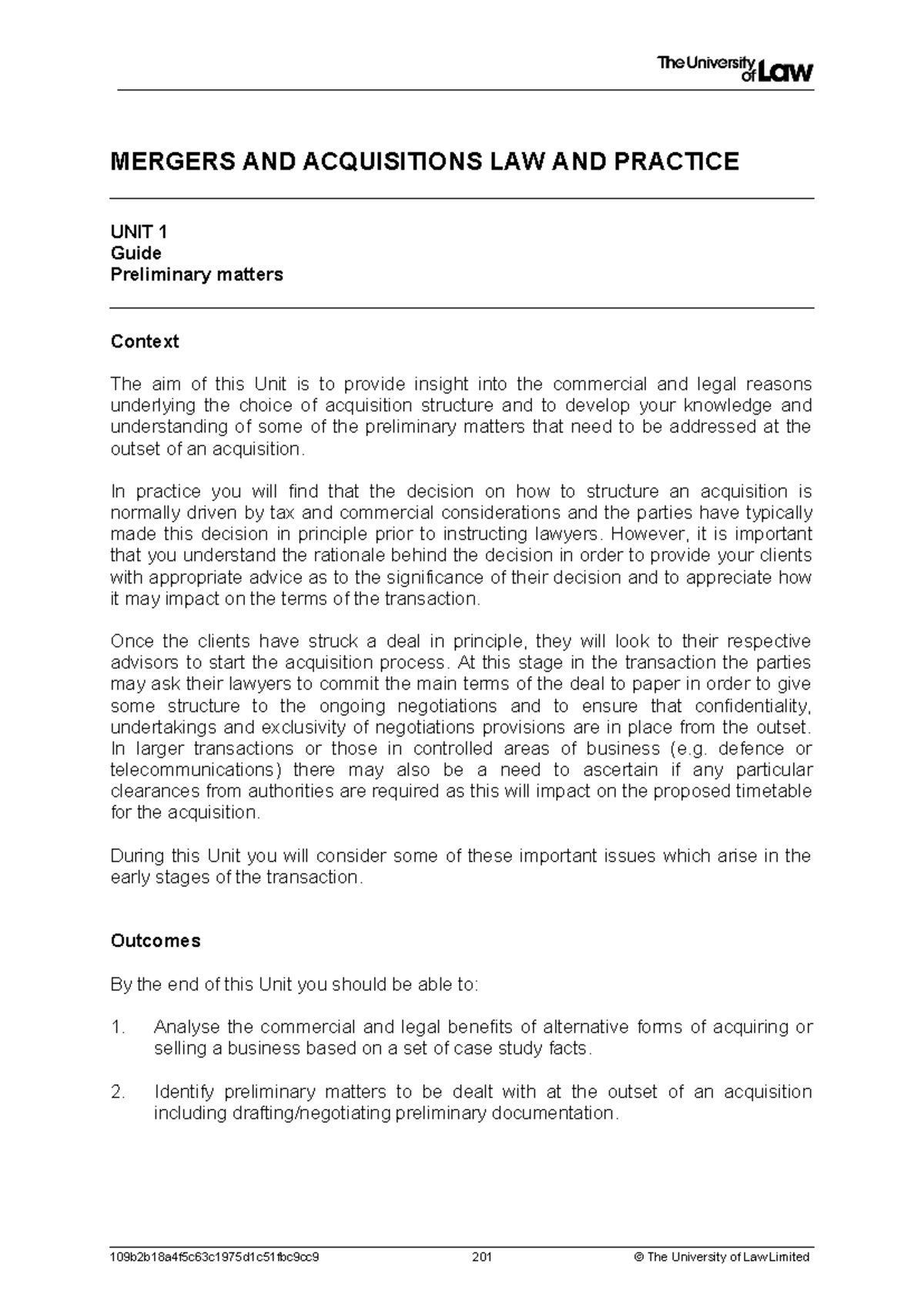 2324 macq ws01 ce01 guide - MERGERS AND ACQUISITIONS LAW AND PRACTICE ...