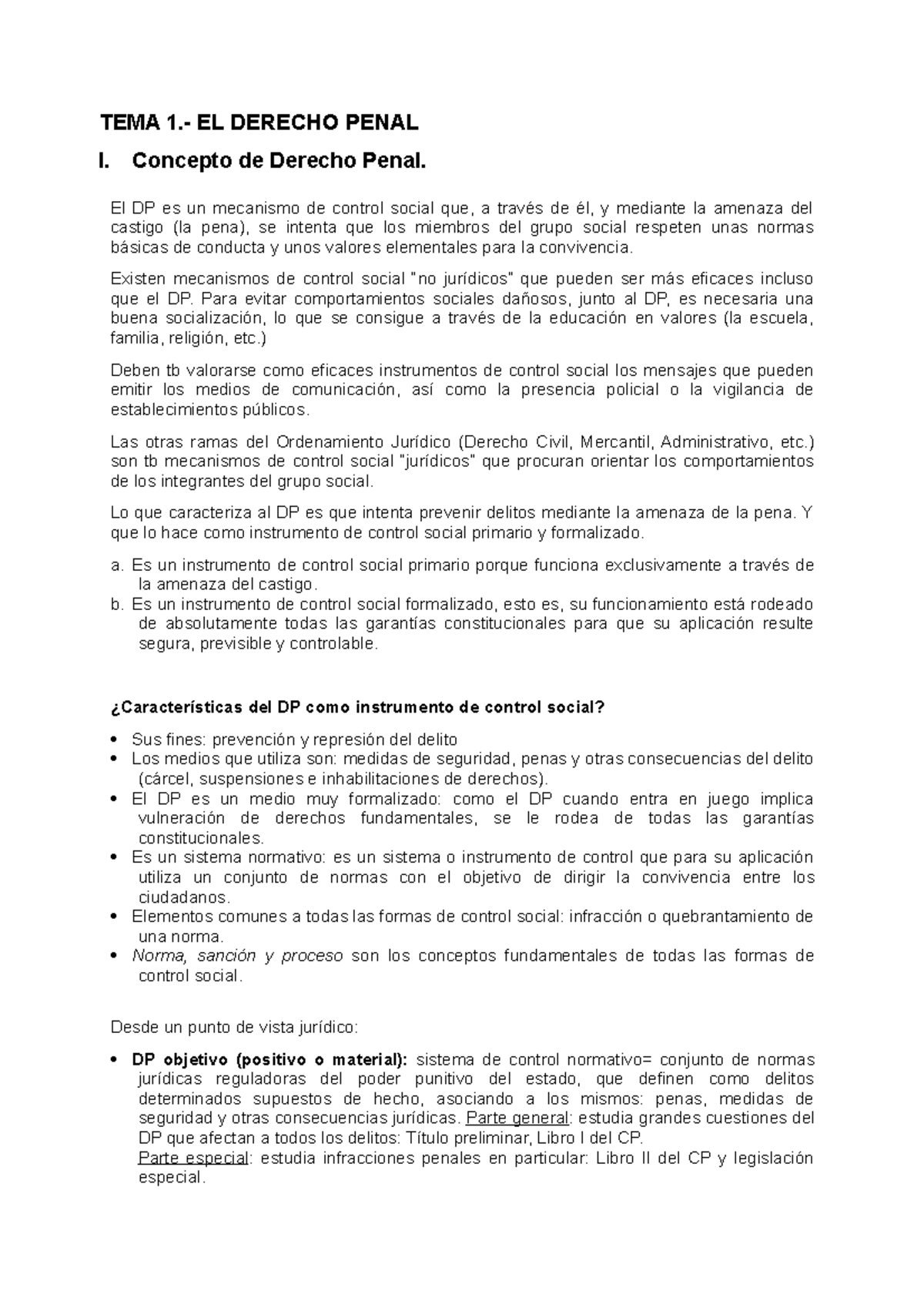 TEMA 1, 2 - Apuntes 1-2 - TEMA 1.- EL DERECHO PENAL I. Concepto de ...
