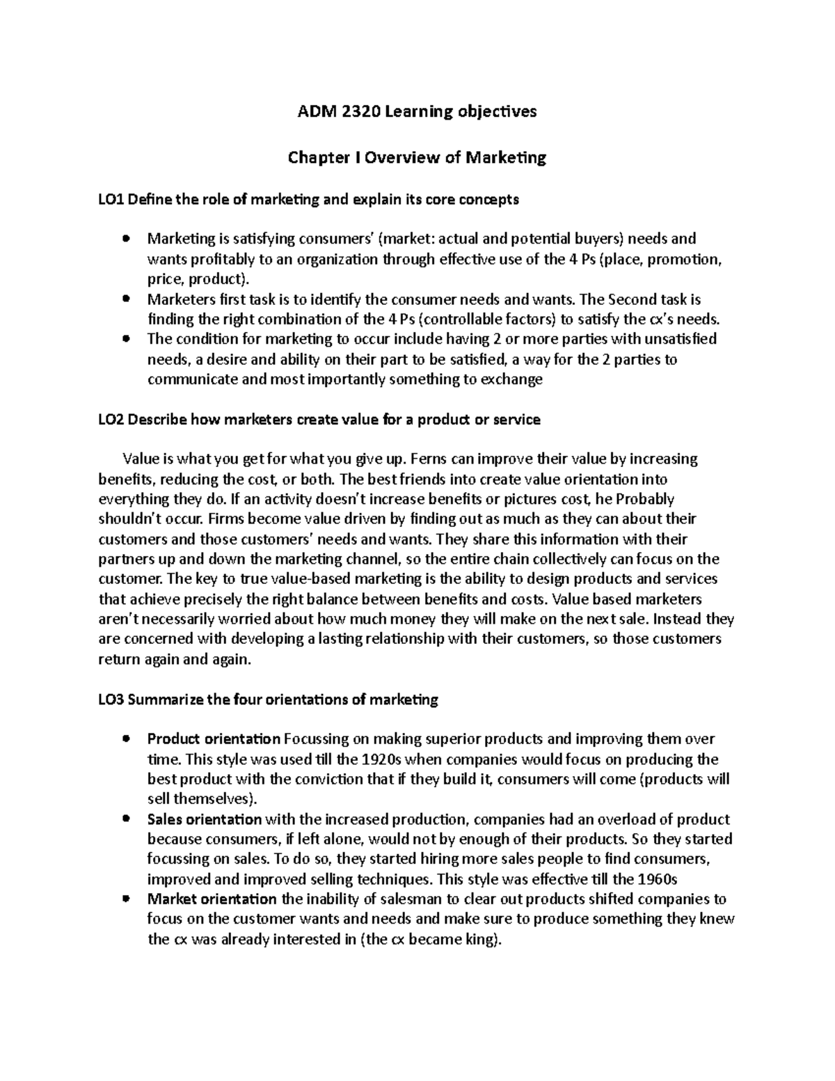 ADM 2320 Learning objectives - ADM 2320 Learning objectives Chapter I ...