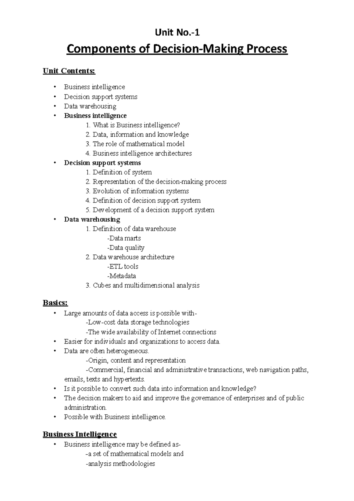 Unit No-1 notes - Components of Decision Making Process - Unit No ...