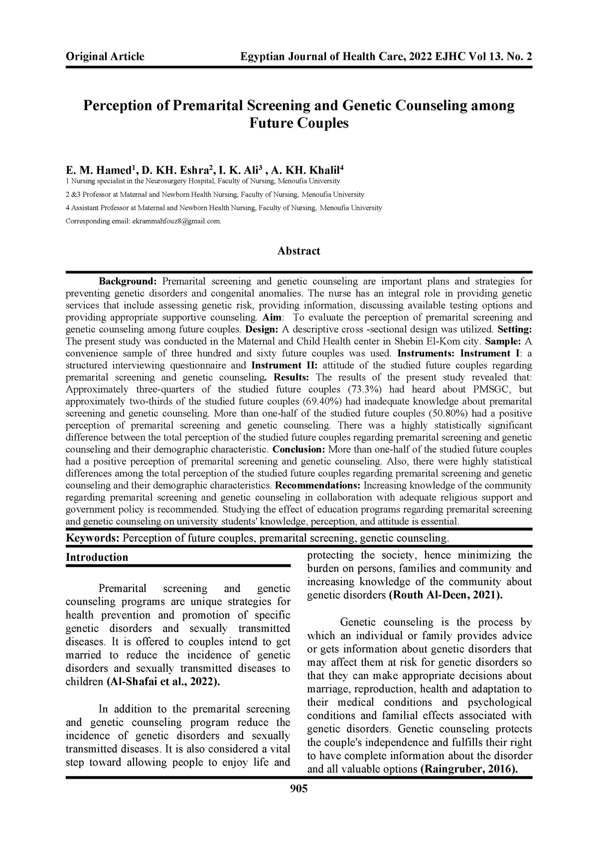 E. M. Hamed - sss - Perception of Premarital Screening and Genetic ...