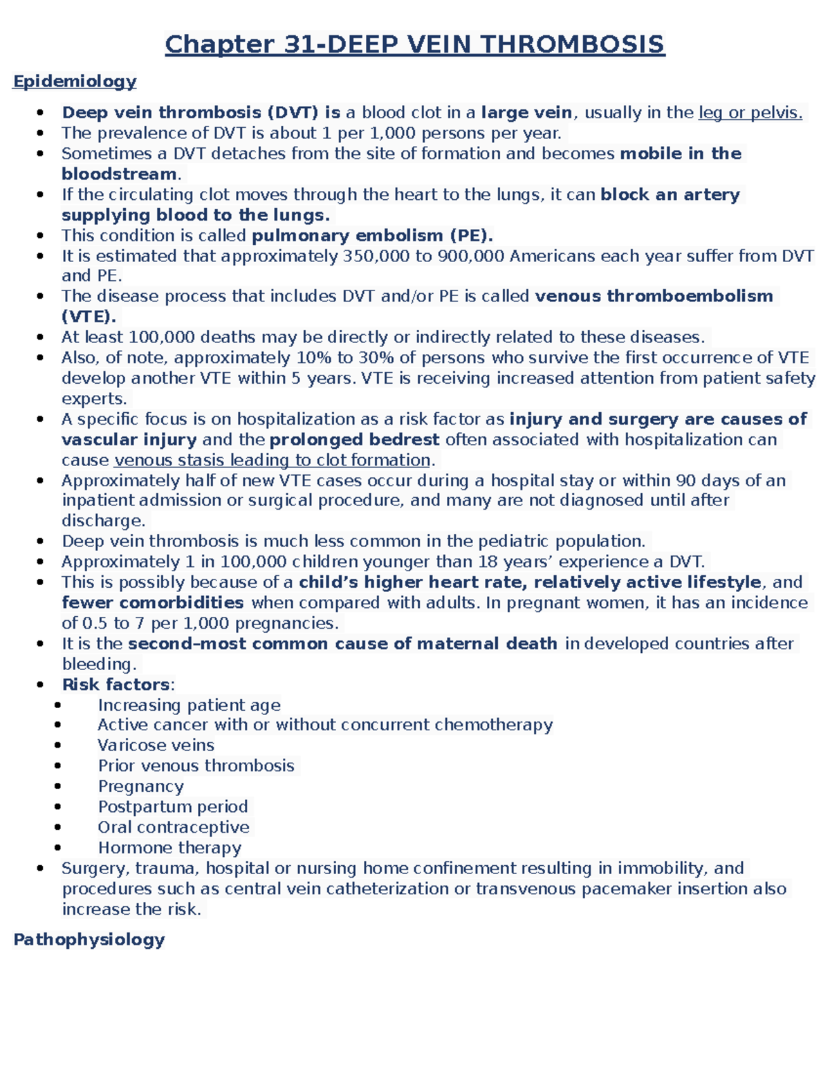 DVTG - notes - Chapter 31-DEEP VEIN THROMBOSIS Epidemiology Deep vein ...