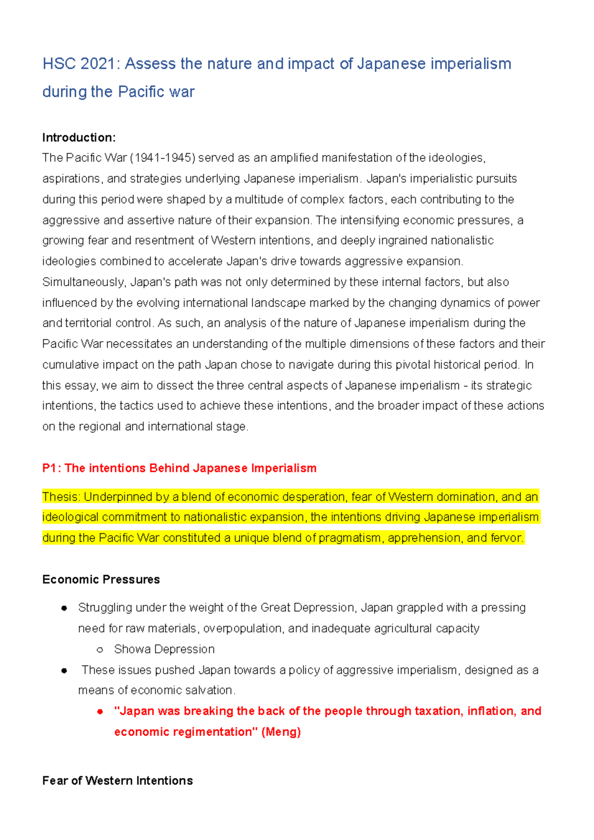 Nature of Imperialism Essay HSC 2021 Assess the nature and impact of