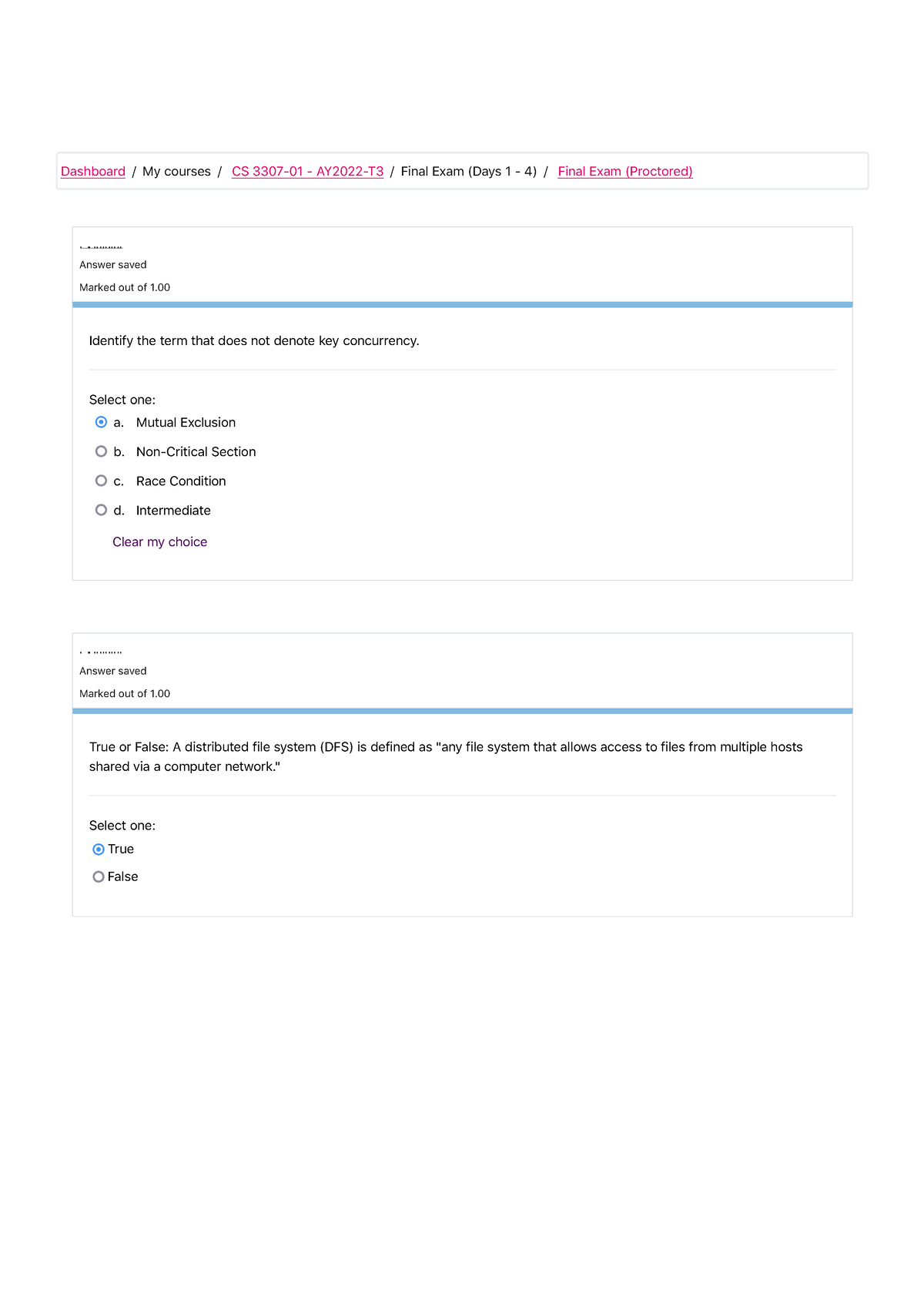 Final Exam (Proctored) (page 1 Of 4) - !"#$%&'( Answer Saved Marked Out ...