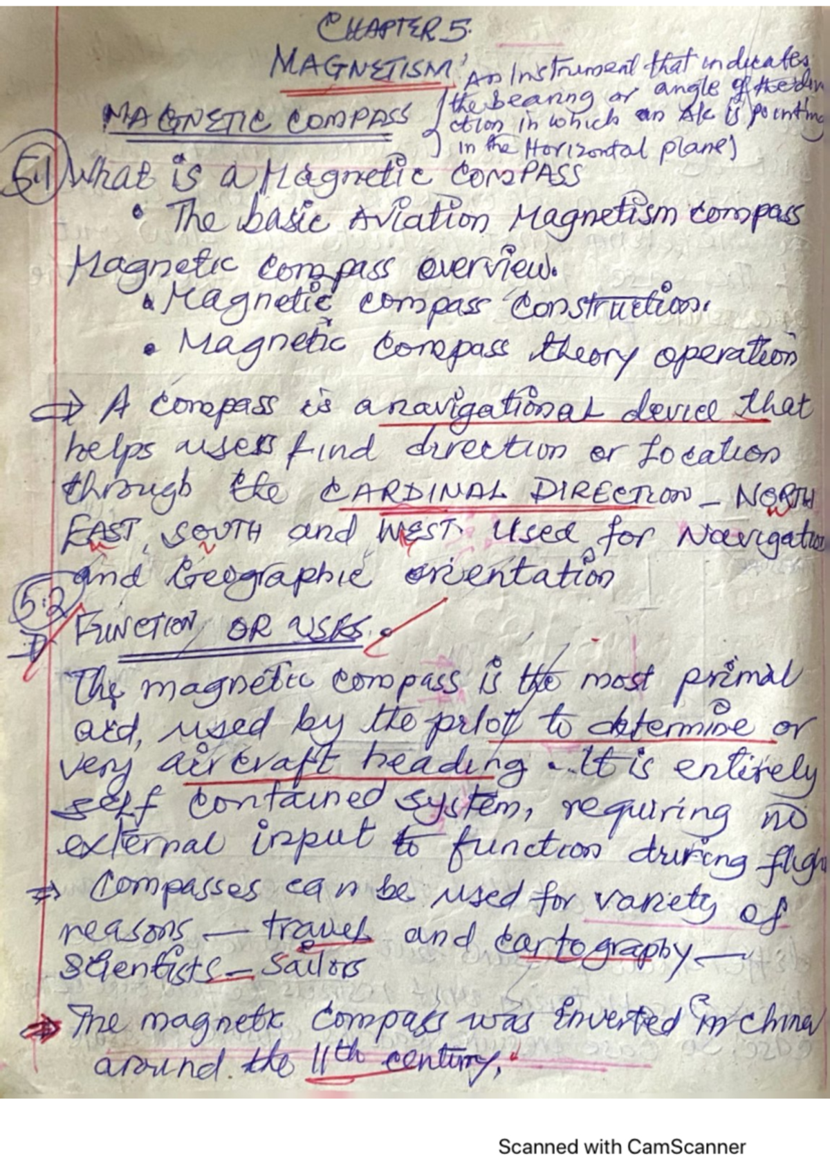 Magnetism notes 5 - CHAPTER5: MAGNETISM I Instrument that indicates MA ...