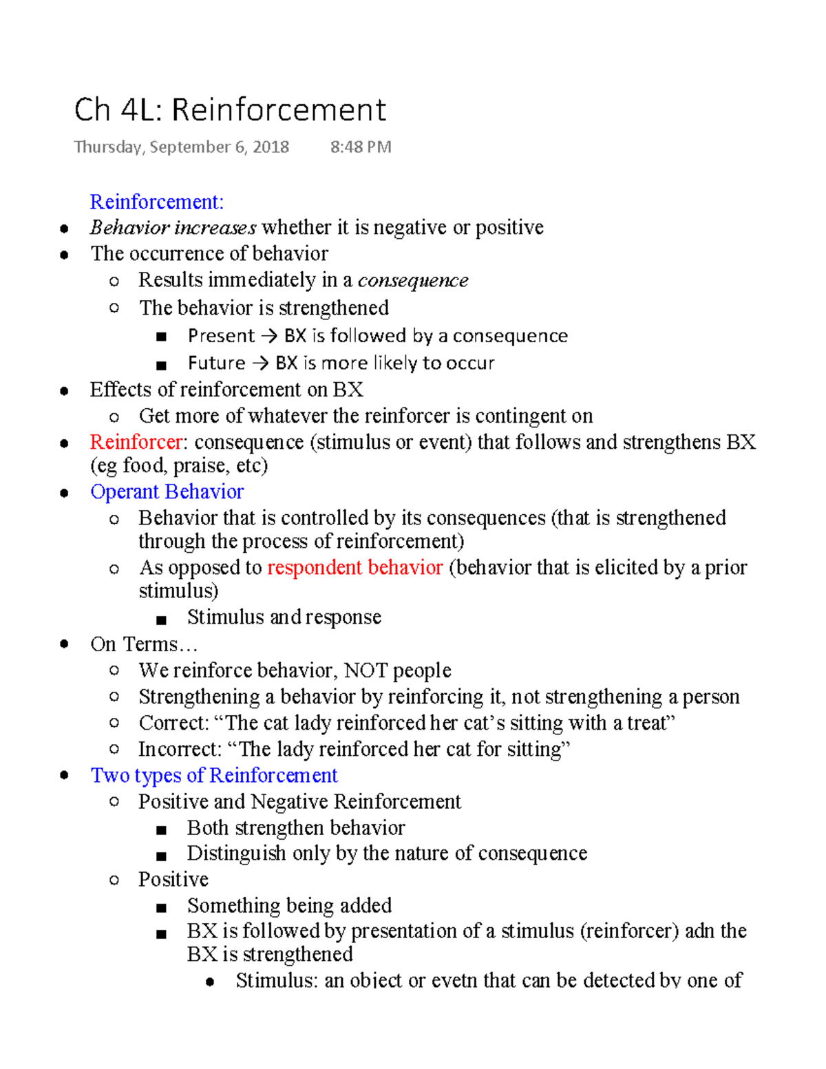Ch 4L Reinforcement - Lecture notes 4 - Ch 4L: Reinforcement Thursday ...