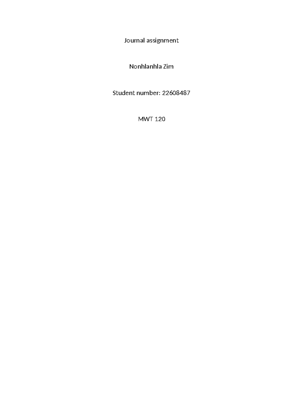 Guidlines for completing final assignment - Journal assignment ...