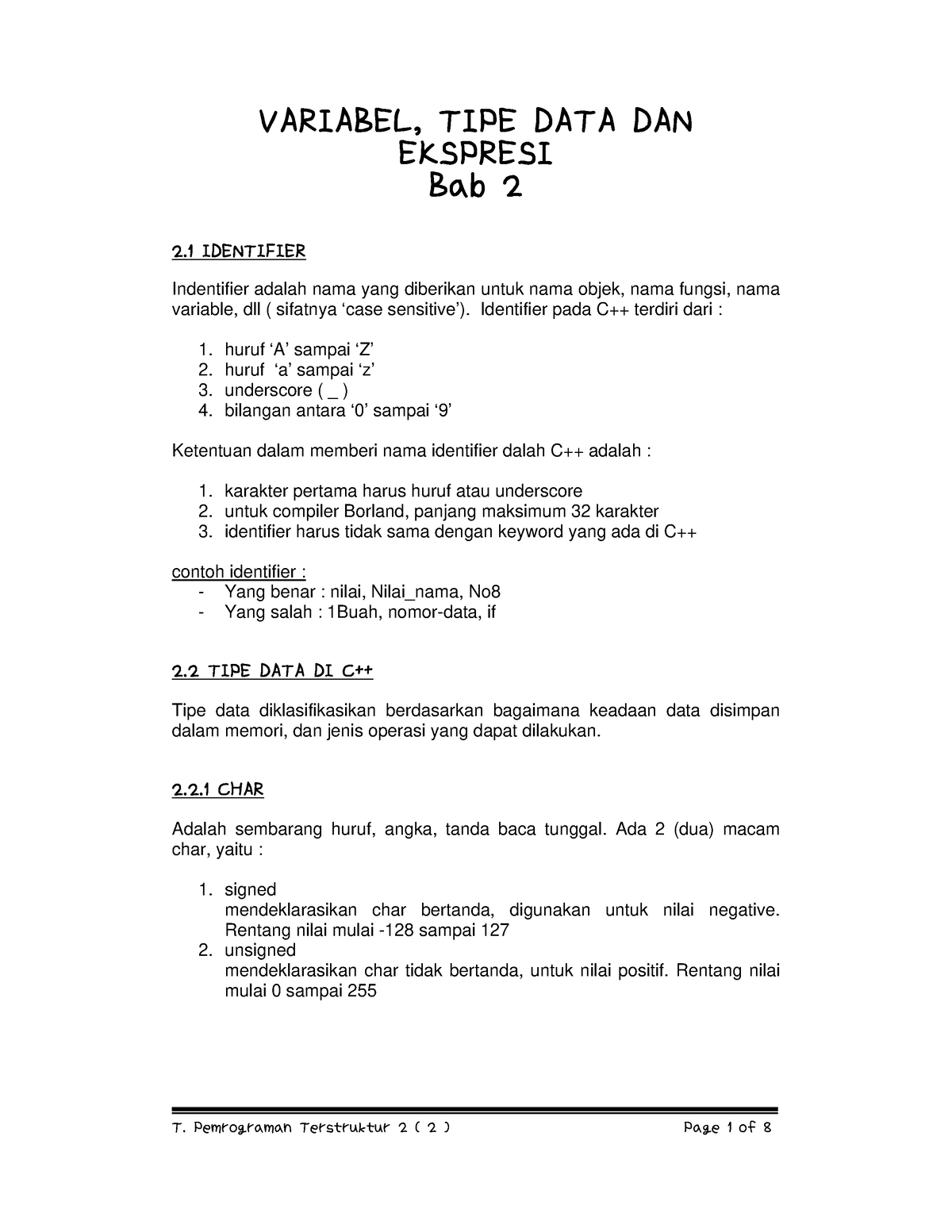 TIPE DATA - Pemrograman Komputer - VARIABEL, TIPE DATA DAN EKSPRESI Bab ...