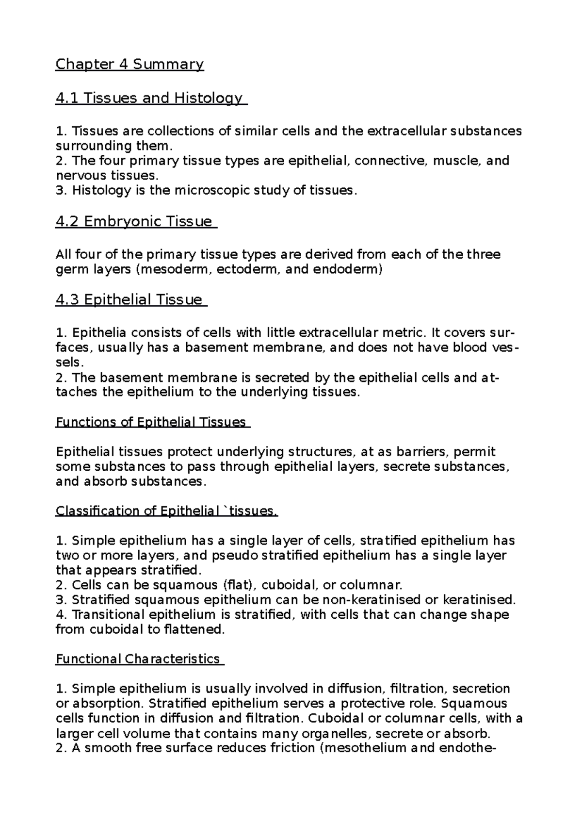 Chapter 4 Summary Seeley S Anatomy And Physiology Chapter 4 Summary 4 Tissues And Histology