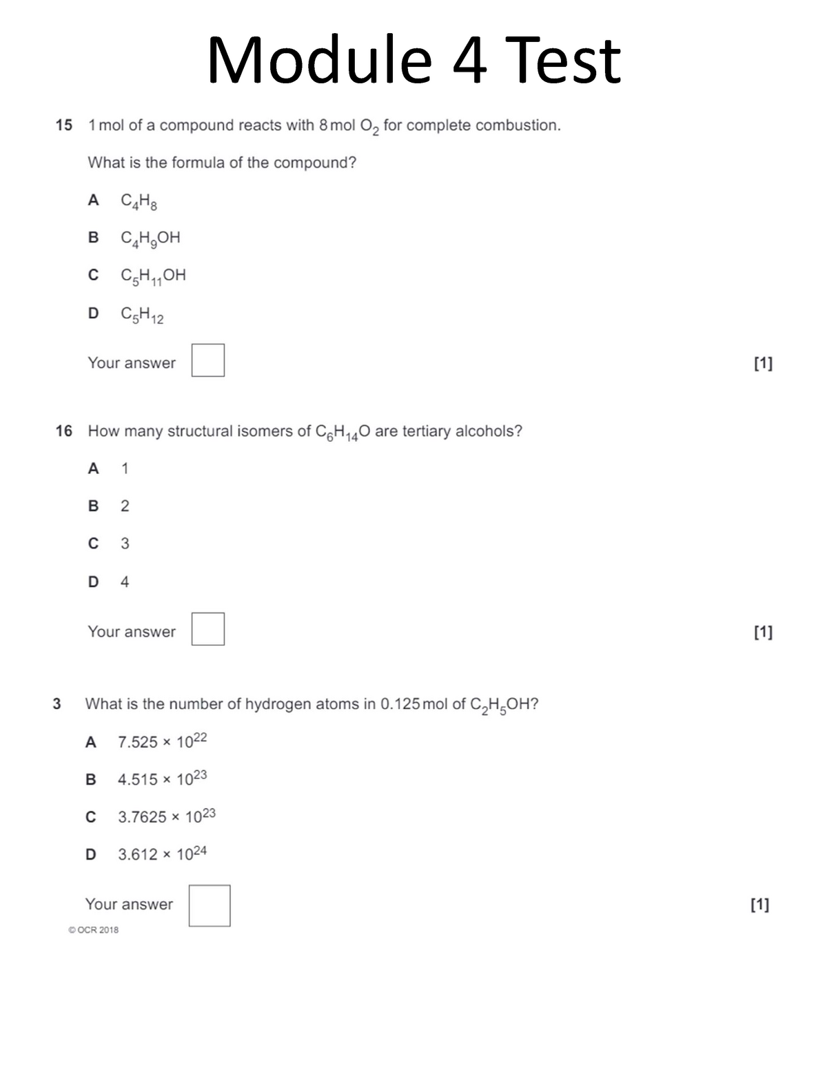 Chem Module 4 AS Paper - Chem - Part IA - Module 4 Test - Studocu