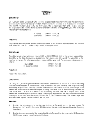 Tutorial 1 - GOODLUCK - TUTORIAL 1 FAR QUESTION 1 Mr Sam purchased a ...