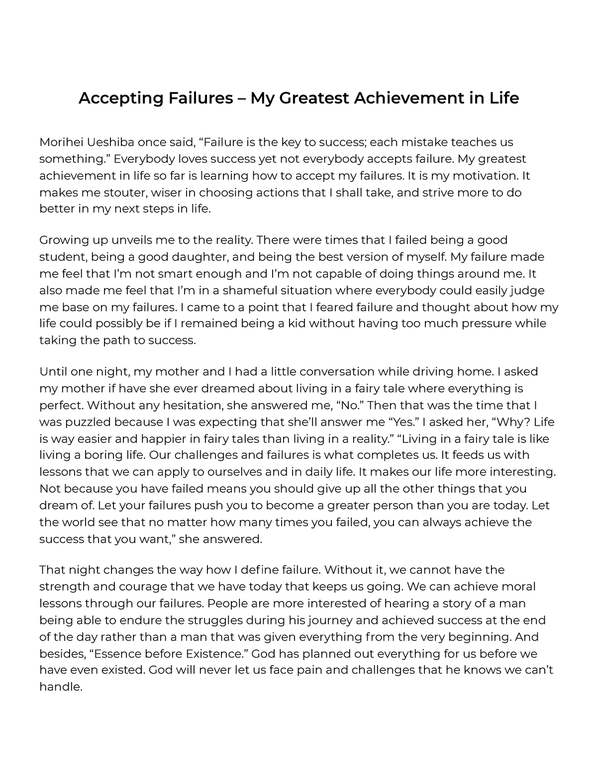 Accepting Failures My Greatest Achievement In Life Essay Example 