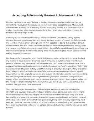 Accepting Failures My Greatest Achievement In Life Essay