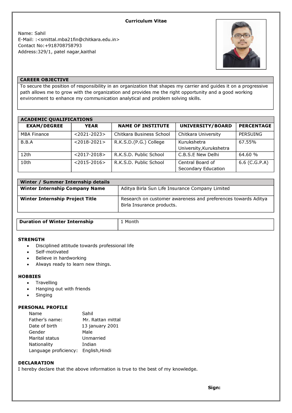 Sahil mittal resume-converted - Curriculum Vitae Name: Sahil E-Mail ...