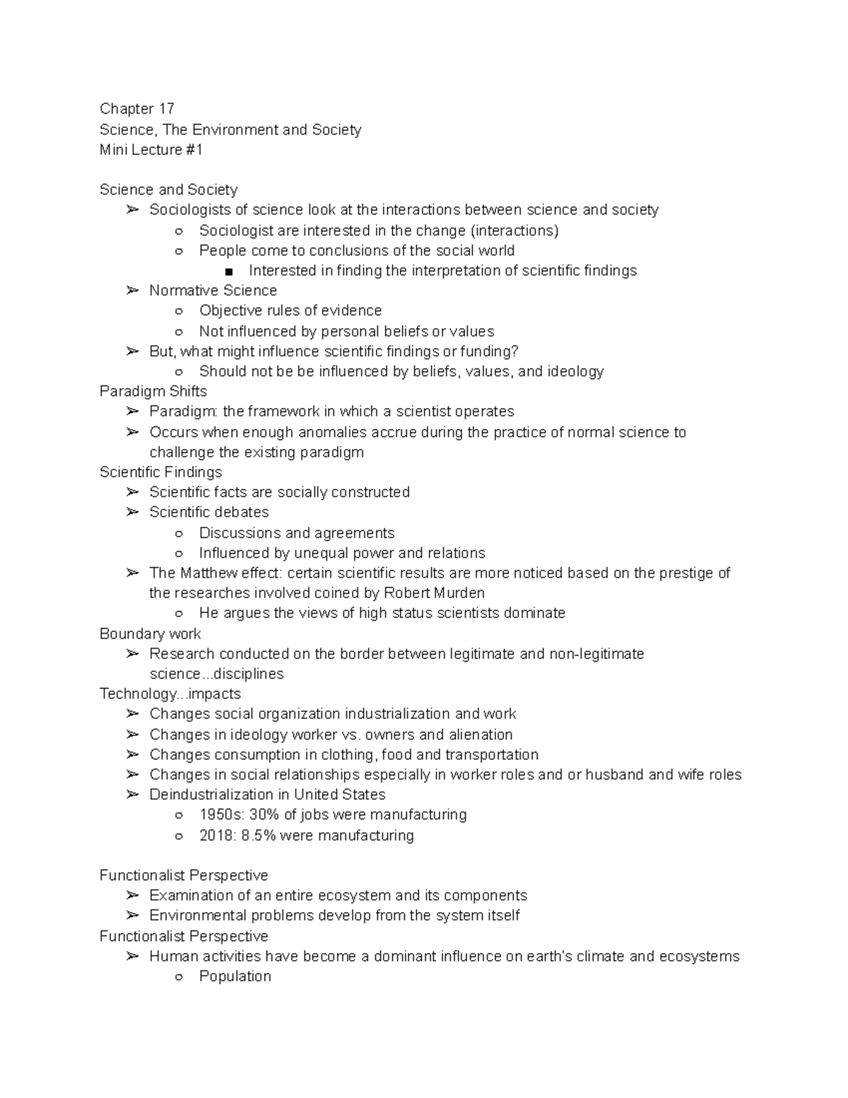 Sociology 101 Note Chapters 17 And 18 - Chapter 17 Science, The ...