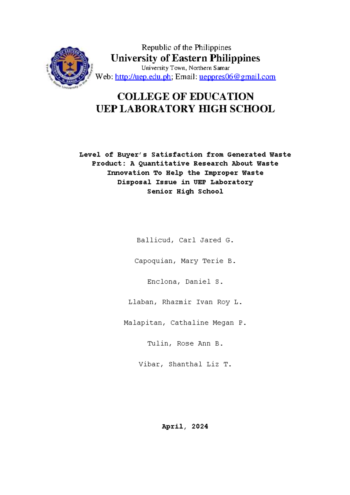 Waste Innovation Research Manuscript - Republic of the Philippines ...